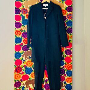 Sleek Black Wool Suit - Long Jacket/High Waisted Pants